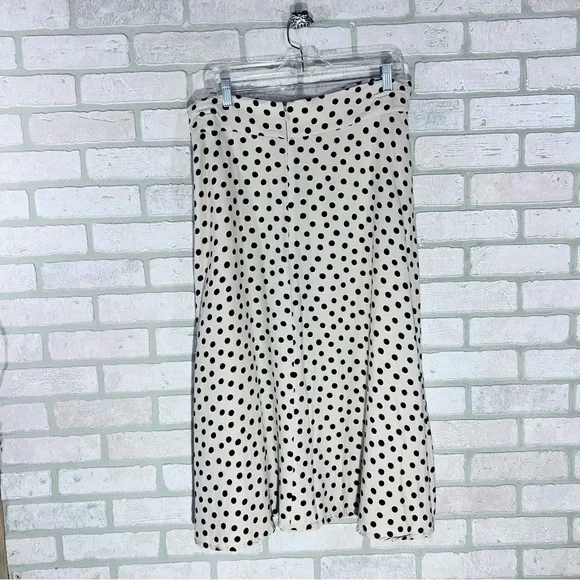 Ann Taylor Black and Cream Polka Dot Button Front Tie Belt Midi Skirt Size 18 - Picture 5 of 11